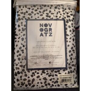 The Novogratz 72" x 72" Shower Curtain White Black Spots 100% Cotton‎ Fabric NIP